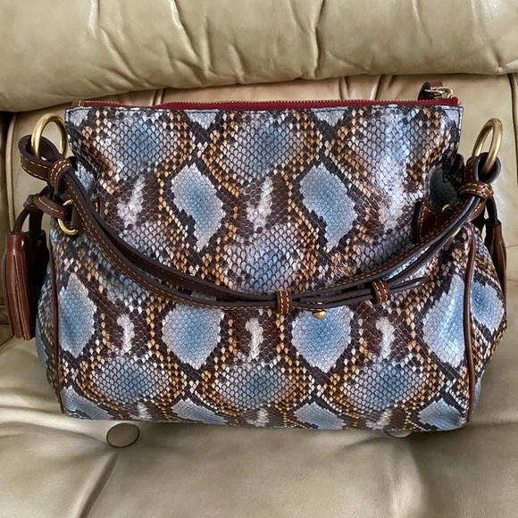 SALE! Dooney & Bourke Python Bag & Wallet Rare Set Blue Florentine Leather - Picture 3 of 16